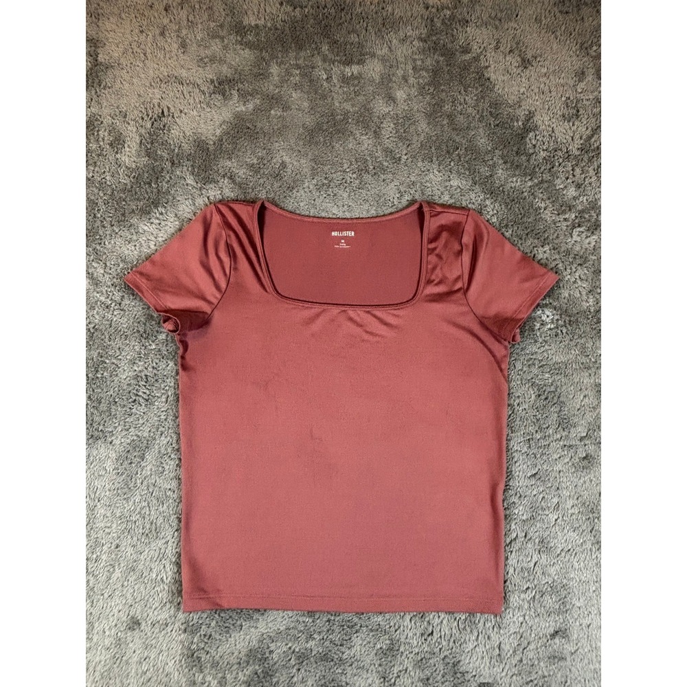 Hollister Mauve Square Neck Short Sleeve Top Size M Long Dusty Rose Stretch Tee